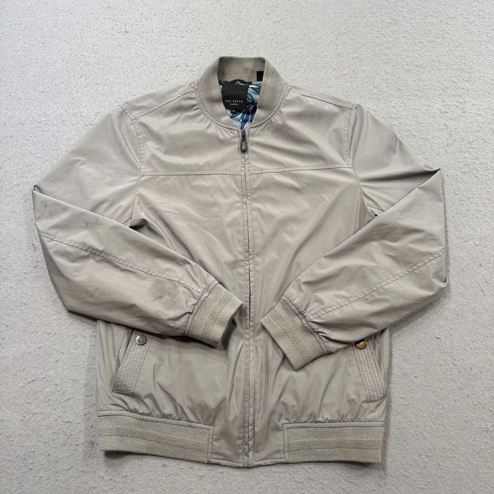 Ted Baker London Bomber Jacket Men's 3 Beige Floral Lined Lightweight Harrington